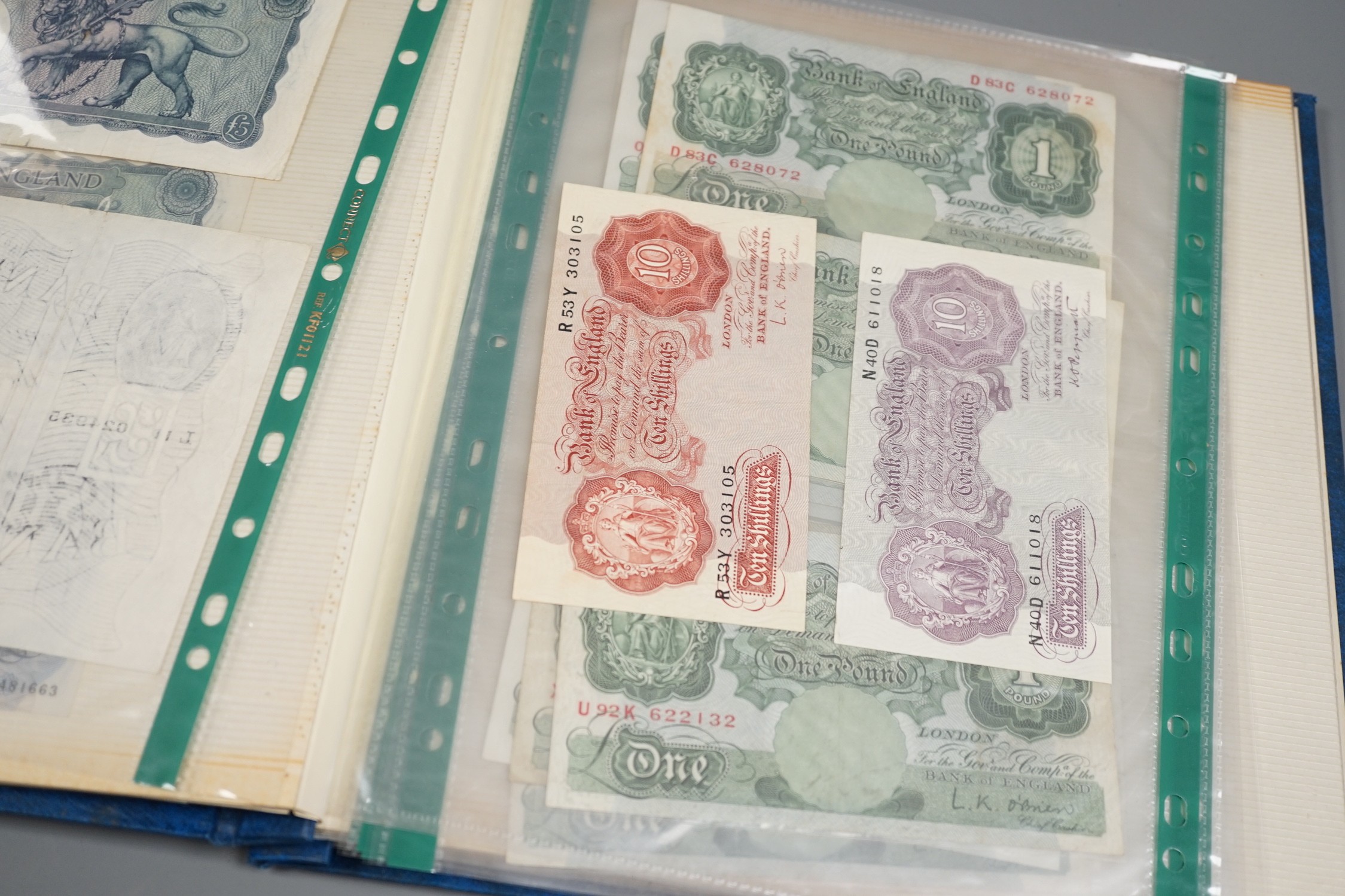 A Weald of Kent One Pound banknote, April 1813 and a portfolio of early banknotes including the white Five Pounds note, 1947, Chief Cashier Kenneth Peppiatt